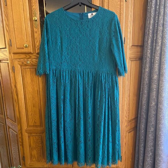 Dainty Jewells Graceful in Lace Jade Modest Dark Green Lace Fit and Flare Dress - Picture 6 of 13